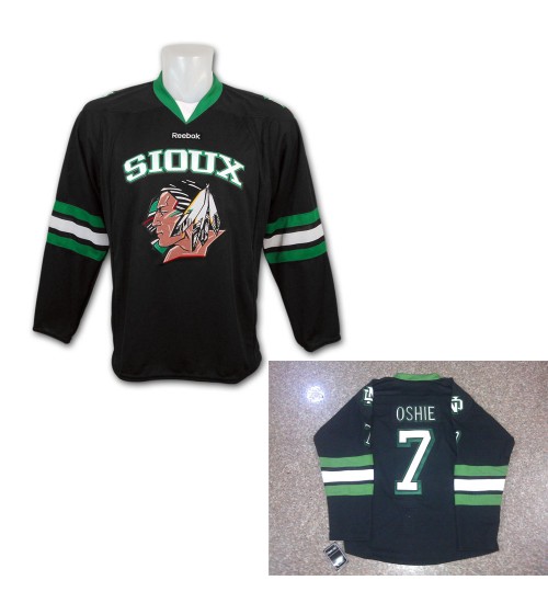 Custom NCAA University TJ Oshie 7 North Dakota Sioux Hockey Jersey Black